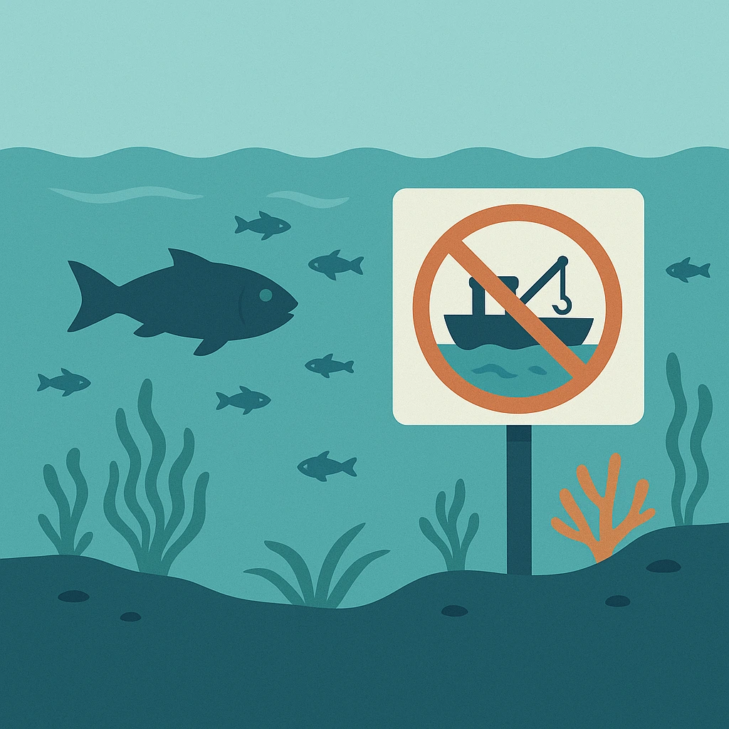 해양 생물 다양성을 위한 어업 제한 구역의 중요성을 묘사하는 이미지