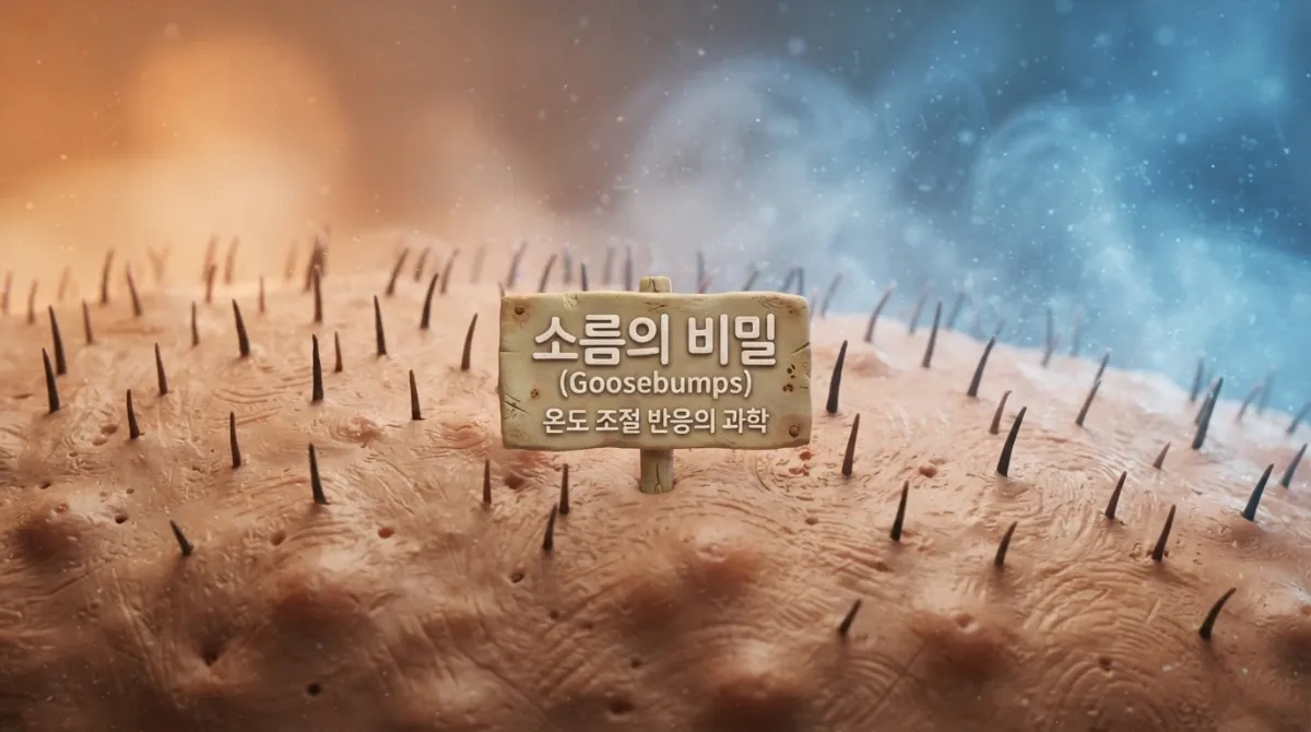 아드만 스톱모션 클레이 애니메이션 스타일로 표현한 피부 표면의 닭살과 솜털이 곱게 서 있는 입모반응 현상의 귀여운 일러스트