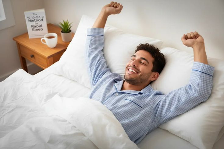 상쾌한 아침 침대 누워있는 남자