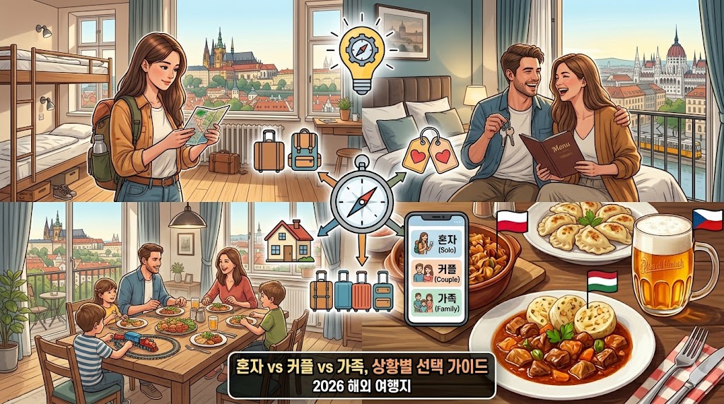혼자 vs 커플 vs 가족, 2026 동일 해외 여행지에서 상황별 숙소·식사·이동 선택 가이드