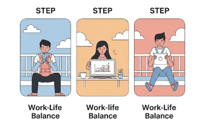 워라밸 실천법 3단계 가이드를 시각적으로 형상화