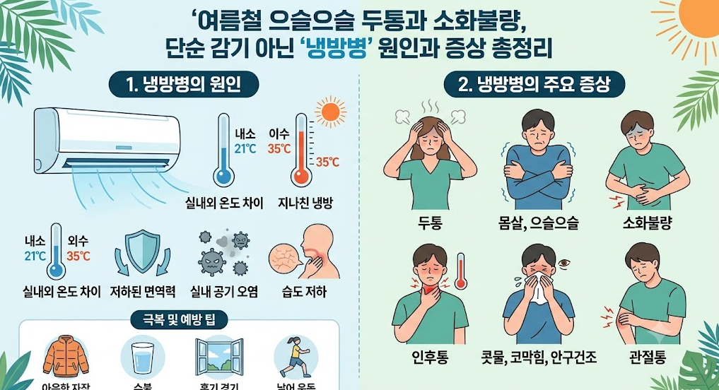 여름철 으슬으슬 두통과 소화불량 단순 감기 아닌 냉방병 원인과 증상 총정리