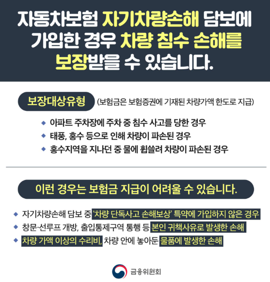 침수차 보상 규정 범위 절차 방법 보험처리 자연재해 주의사항 한눈에 1
