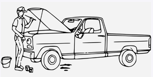 한 남성이 자동차 정비 하는 모습을 스케치 한 장면 입니다.