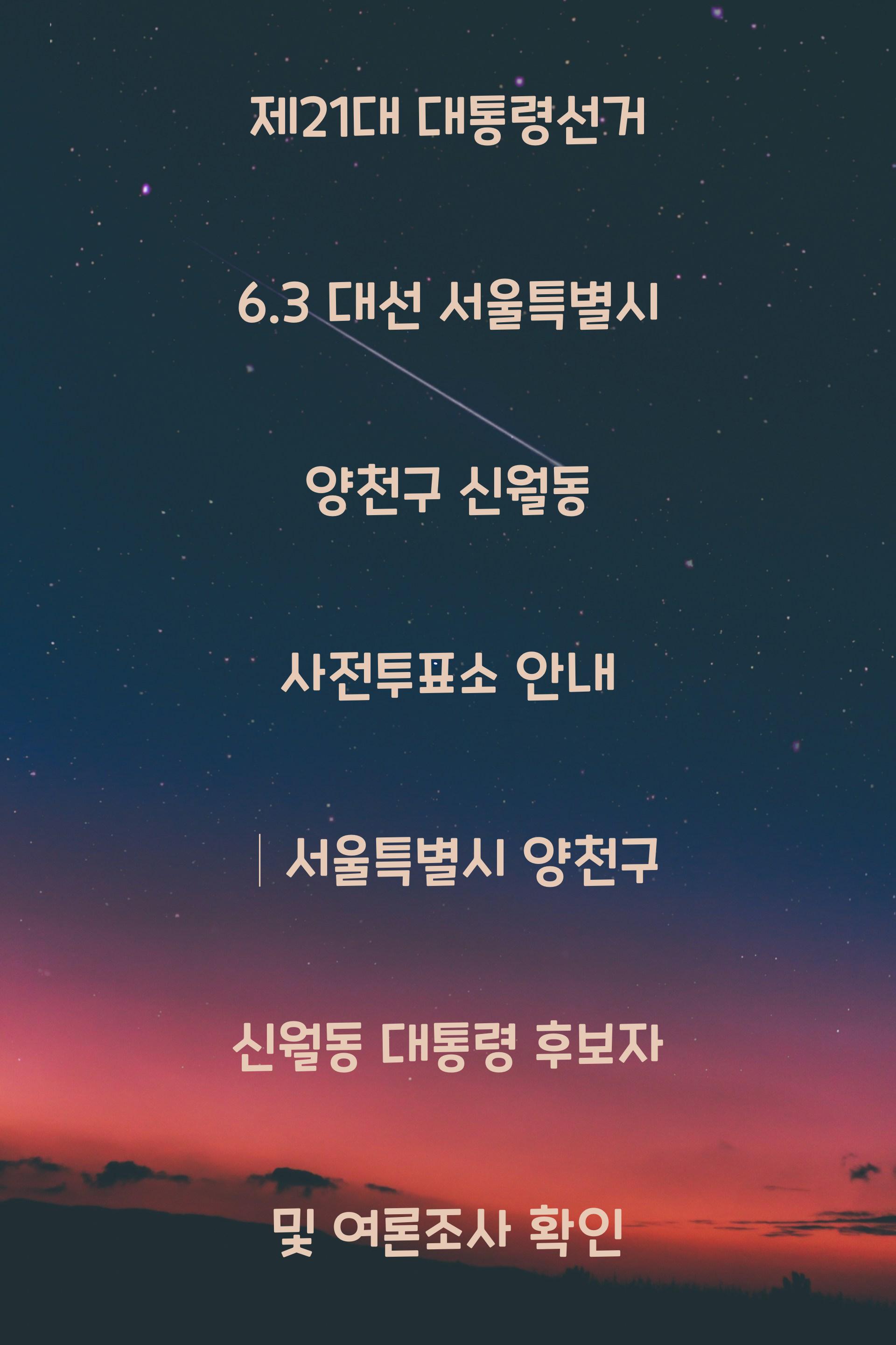 제21대 대통령선거 6.3 대선 서울특별시 양천구 신월동 사전투표소 안내 │서울특별시 양천구 신월동 대통령 후보자 및 여론조사 확인