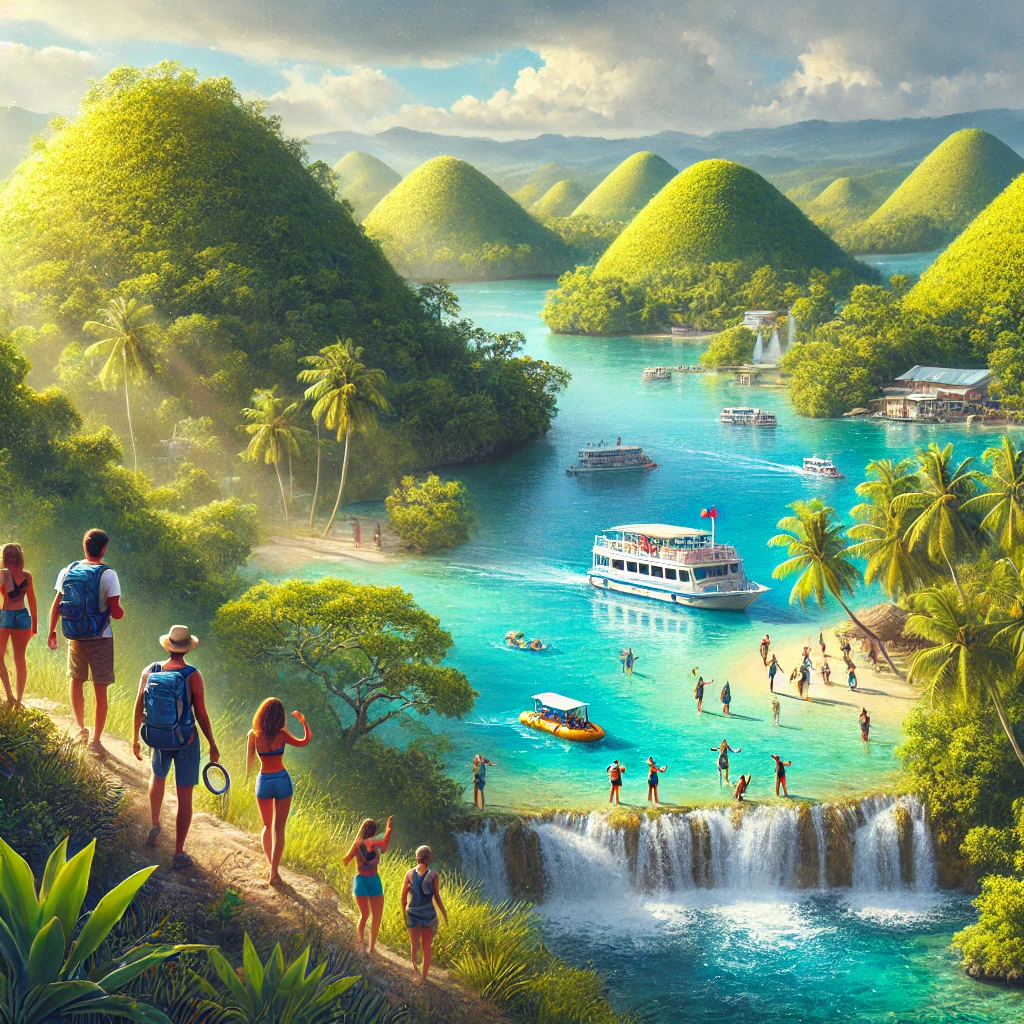 세부 근교의 아름다운 자연 풍경과 여행자들이 보홀과 두마게티를 탐험하는 모습