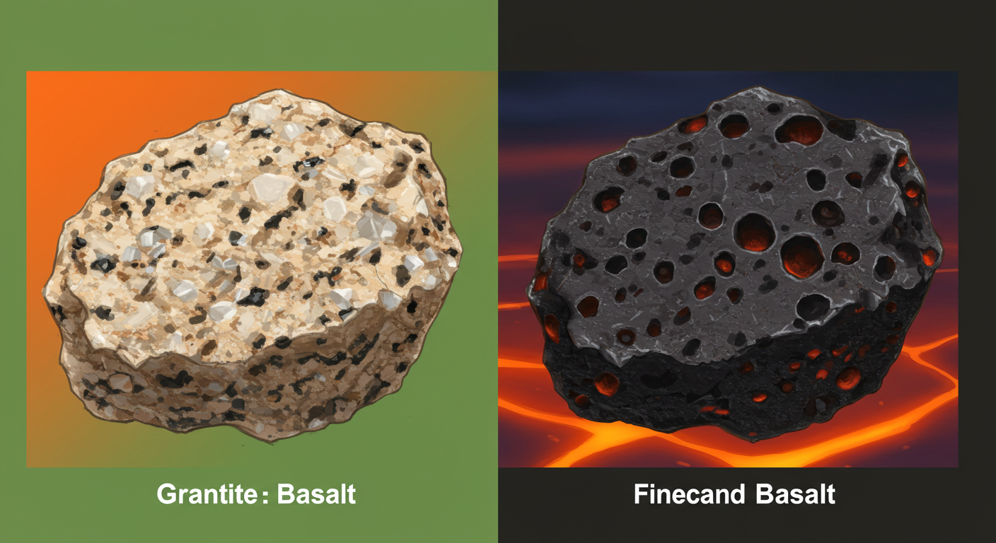 '화강암 현무암' 비교, 차이점