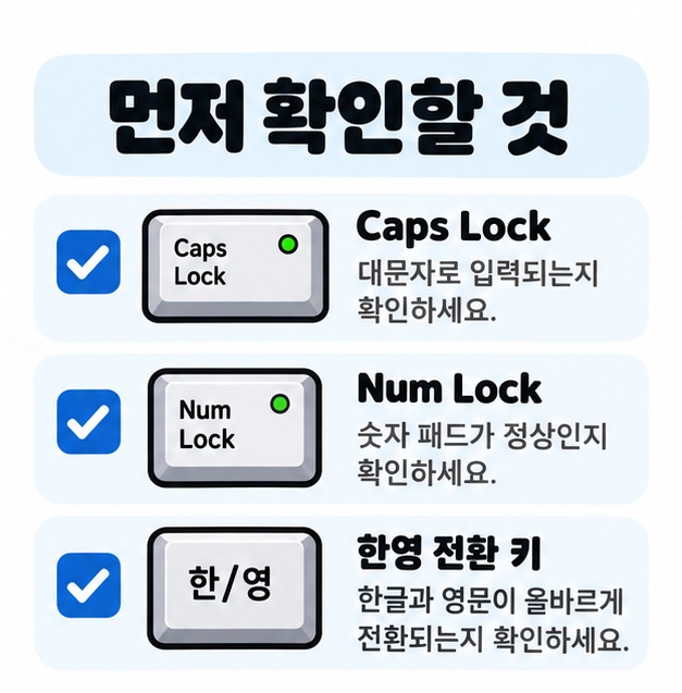 Caps Lock과 Num Lock 상태를 확인하는 체크 아이콘과 키보드 그림