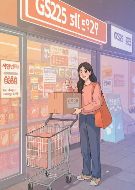 GS택배를 이용하고 즐거워하는 여성