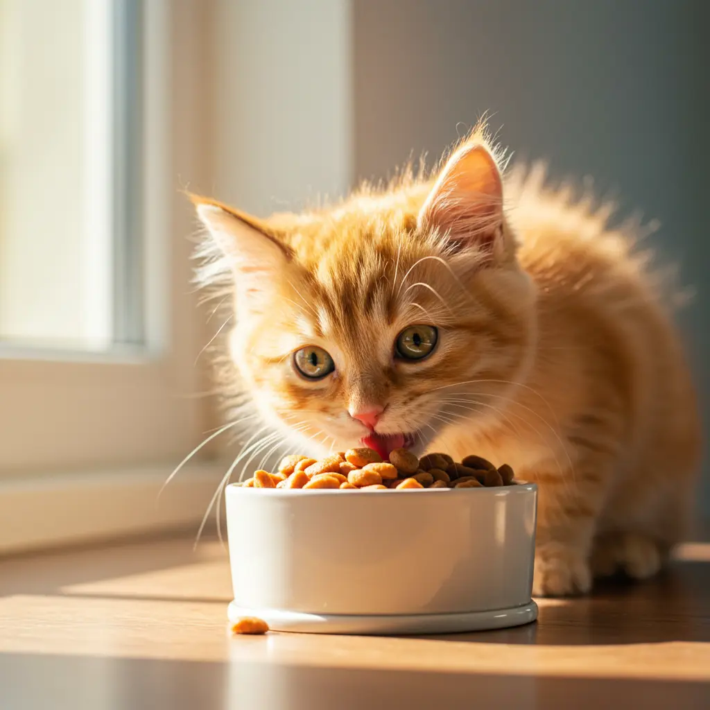 고양이가 먹이를 먹고있는 이미지