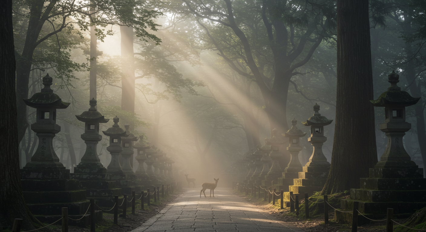 나라 공원의 신비로운 숲길