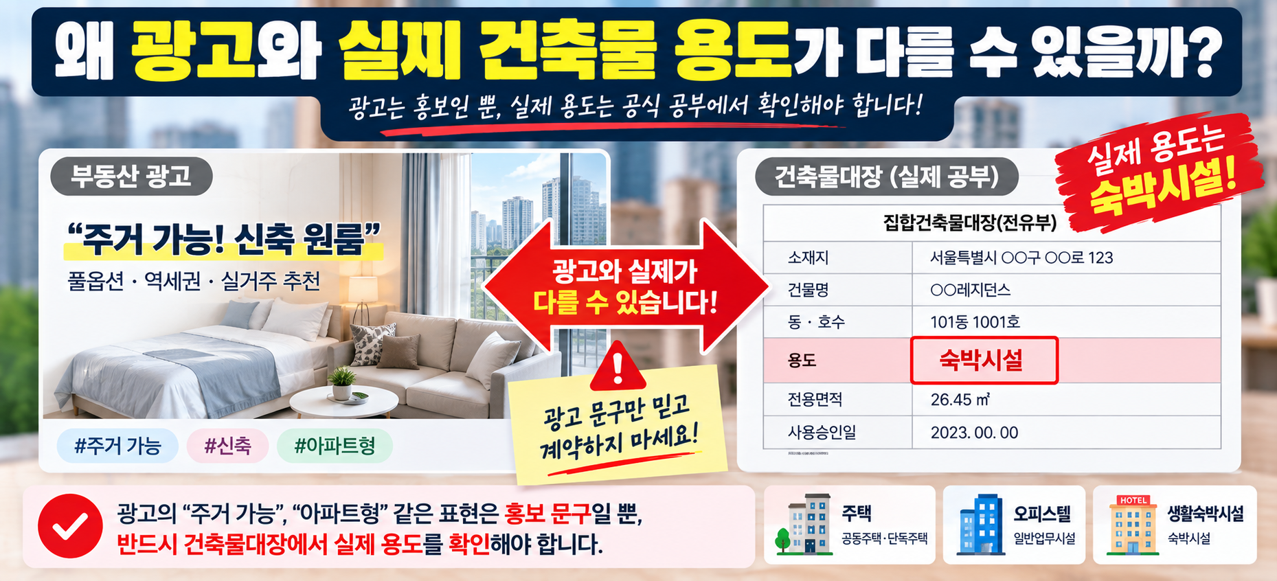 부동산 광고와 건축물대장 실제 용도 차이 확인 이미지
