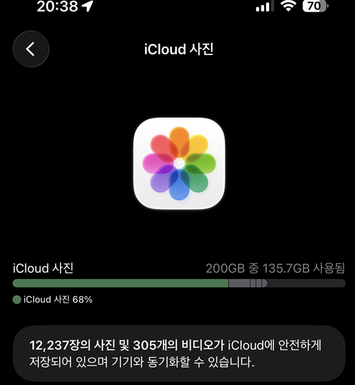 실제 사진 및 동영상 용량