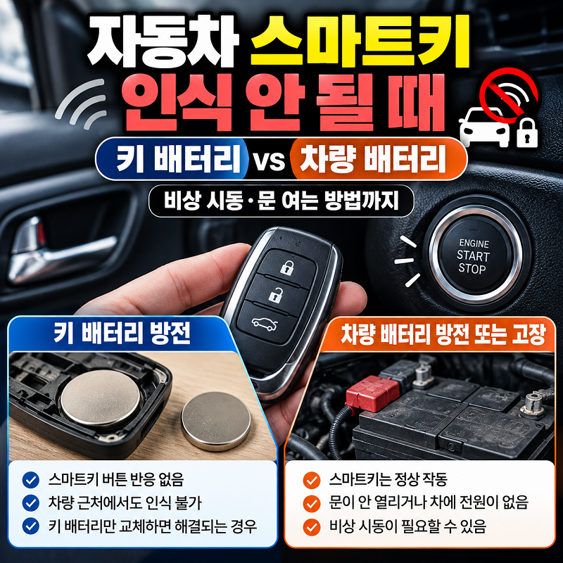 자동차 스마트키 인식 안 될 때 키 배터리 방전과 차량 배터리 문제 구별법