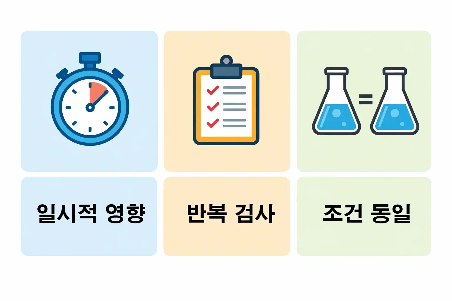 당뇨병 수치 검사에서 일시적 상승 요인과 반복 검사 필요성, 동일 조건에서 측정해야 하는 이유를 중심으로 결과 해석 시 주의사항을 설명한 이미지입니다