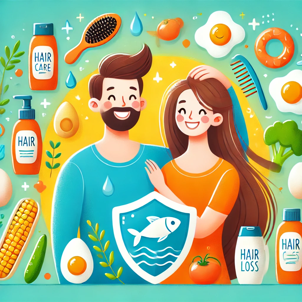 a happy man and woman with healthy, thick hair