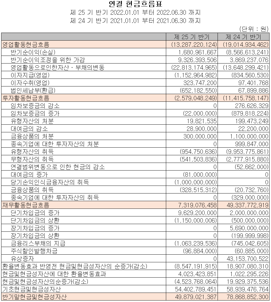 쏠리드 - 현금흐름표