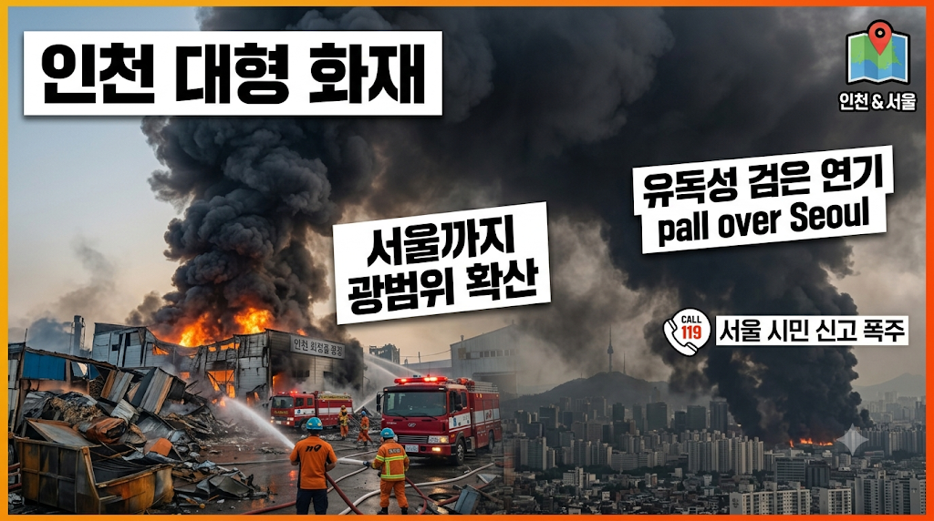 인천 대형 화재 유독성 검은 연기 서울까지 광범위 확산 서울 시민 신고 폭주
