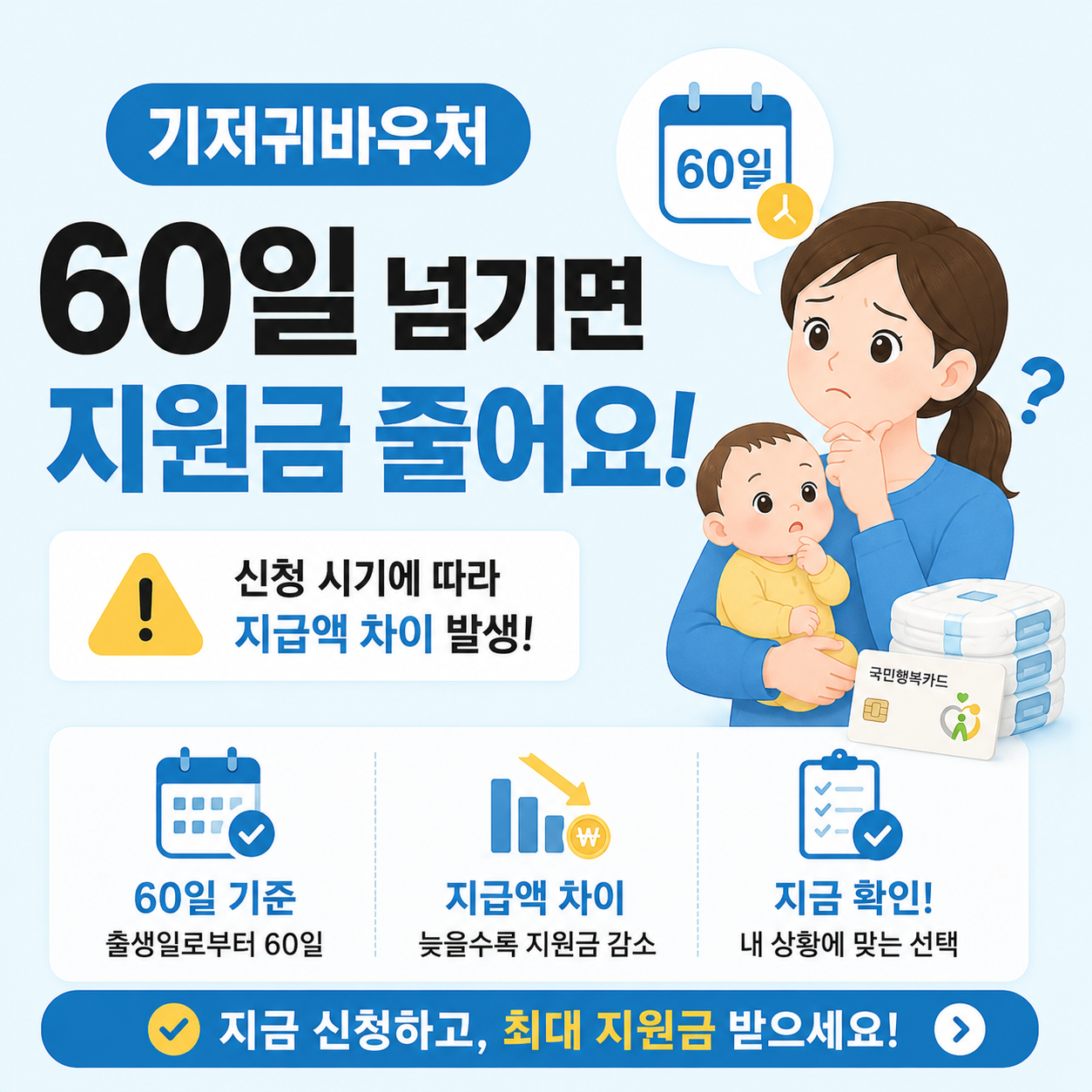 기저귀바우처 신청 시기를 고민하는 부모 이미지
