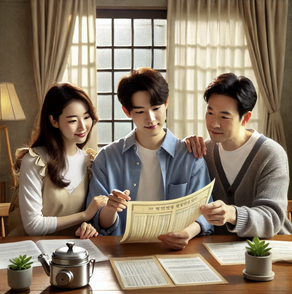 보험료 서류를 검토하며 재정 계획을 세우는 모습