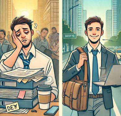 출근길 신입과 경력 비교 관련 그림