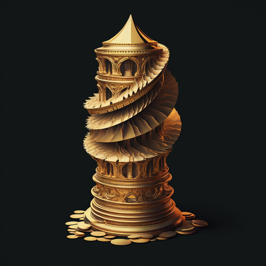 금화로 쌓아올린 탑을 형상화한 그림