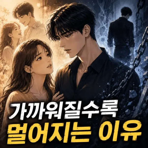 가까워질수록 멀어지는 회피형 남자(Avoidant Man)와 관계 거리감(Relationship Distance)을 보여주는 남자와 여자