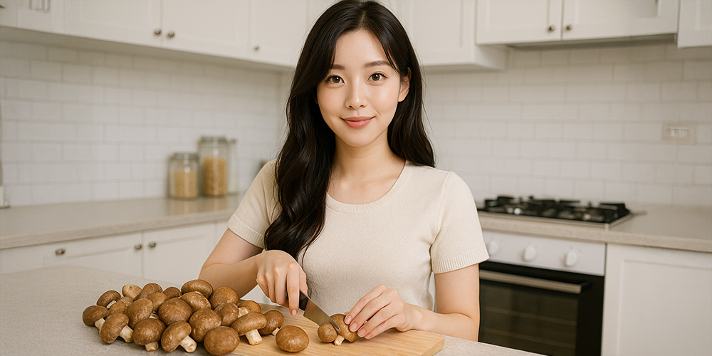 표고버섯을 자르고 있는 사람