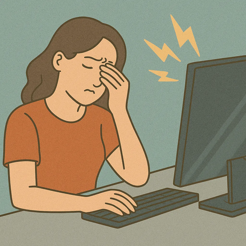 컴퓨터-모니터를-오래-보다가-눈을-찡그리는-여성의-일러스트