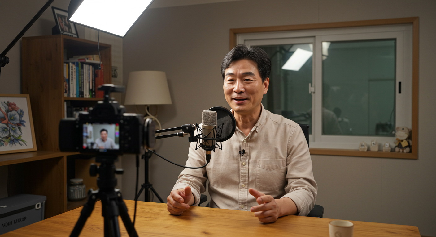 홈스튜디오에서 유튜브 촬영하는 남성