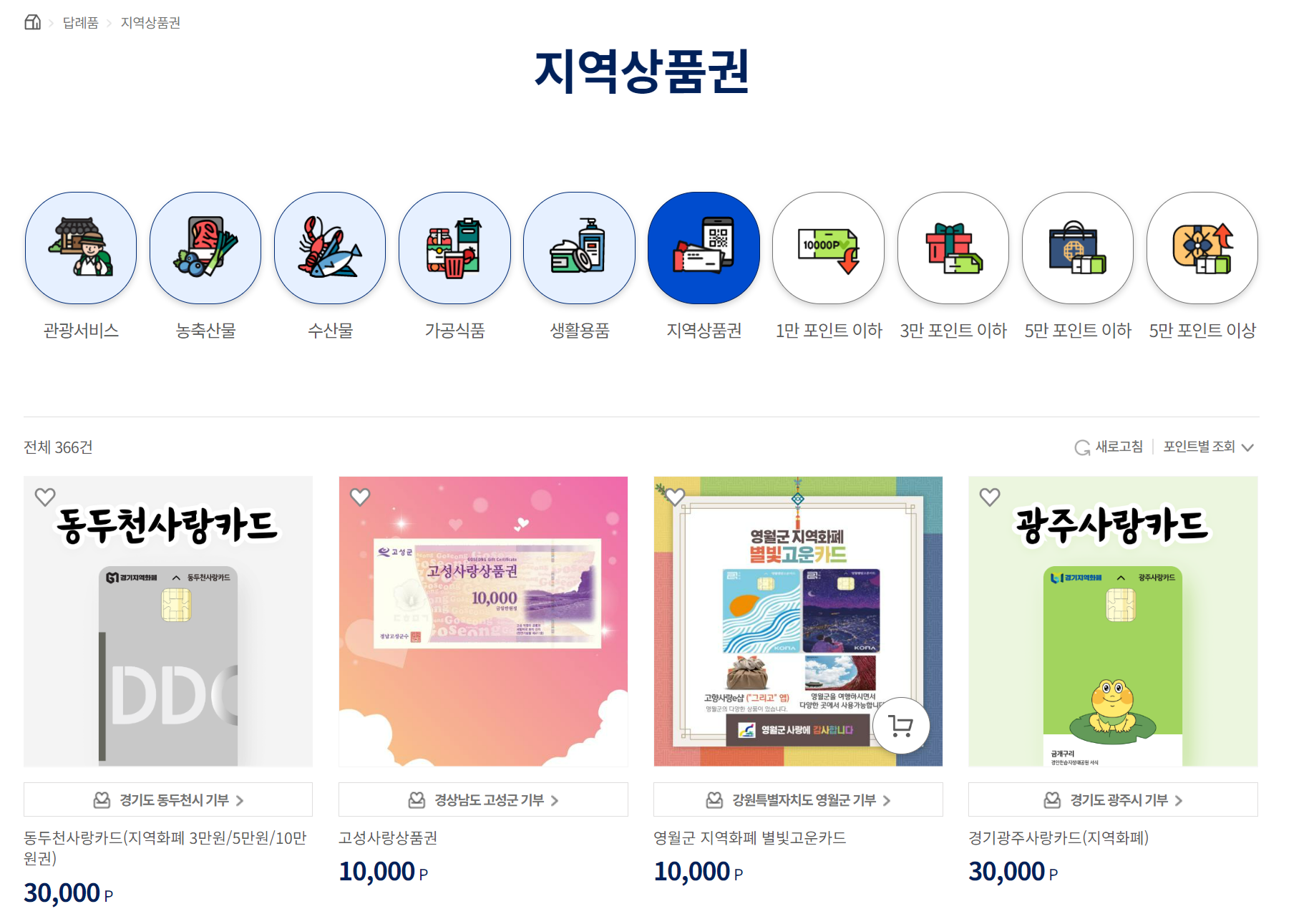 고향사랑기부제 답례품 지역상품권