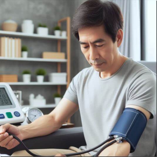 혈압 측정하는 순환기 장애 환자