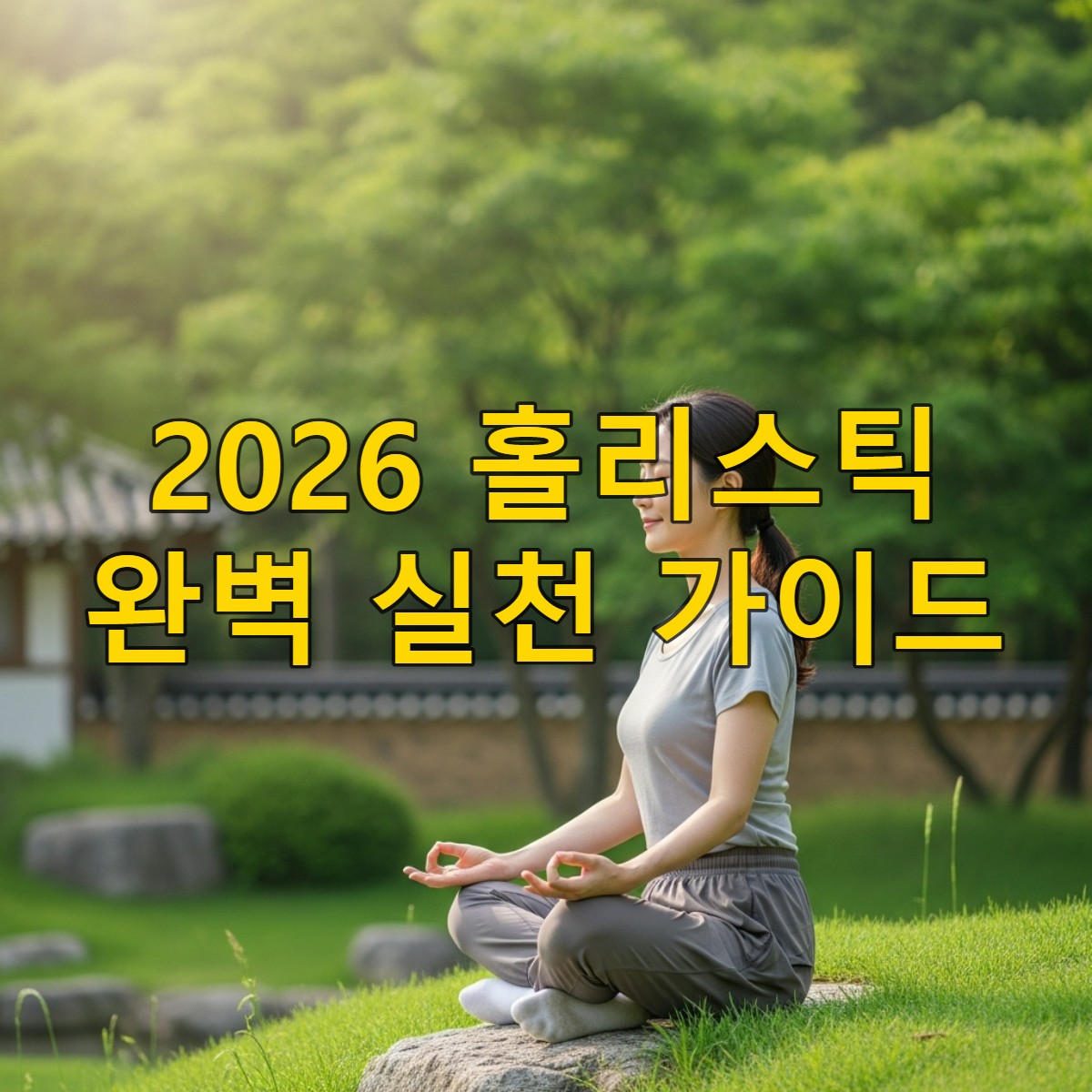 푸른 자연 속에서 명상하며 몸과 마음의 조화를 찾는 30대 한국 여성