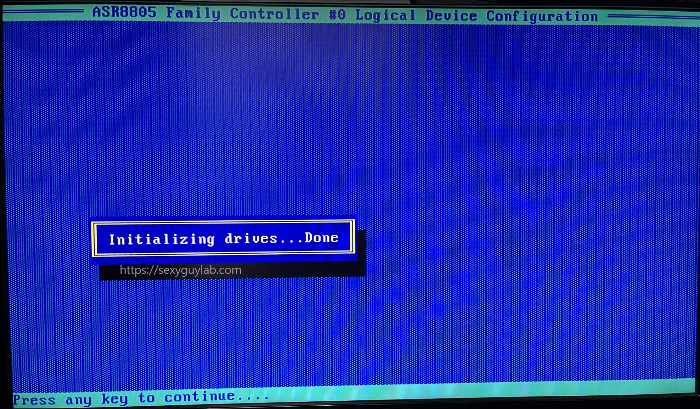 RAID 초기화 완료 화면