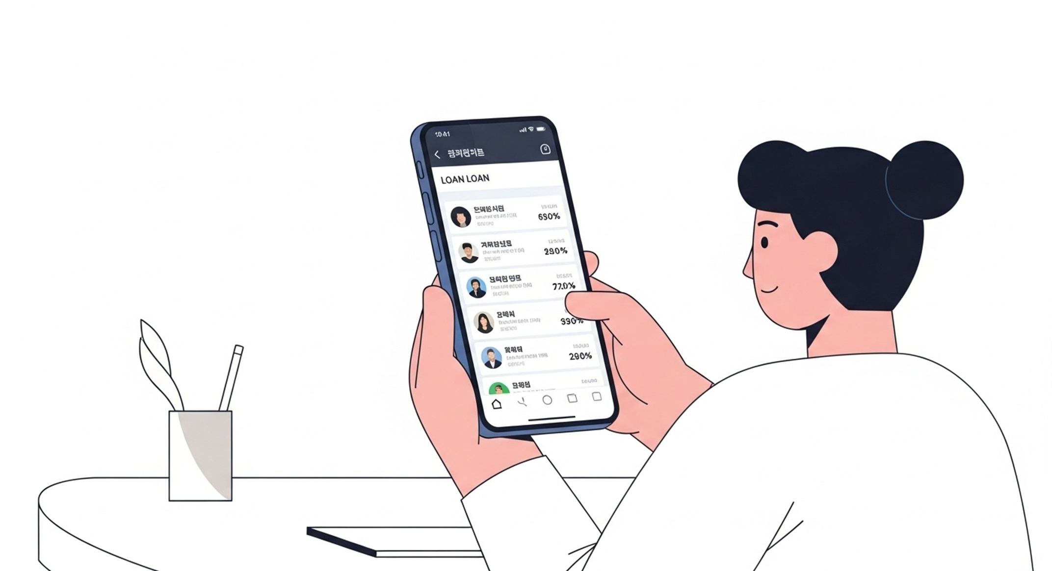 은행 창구에서 직원이 부모에게 계좌 정보를 안내하는 장면 — 개설 후 연결 통장을 등록해야 합니다.