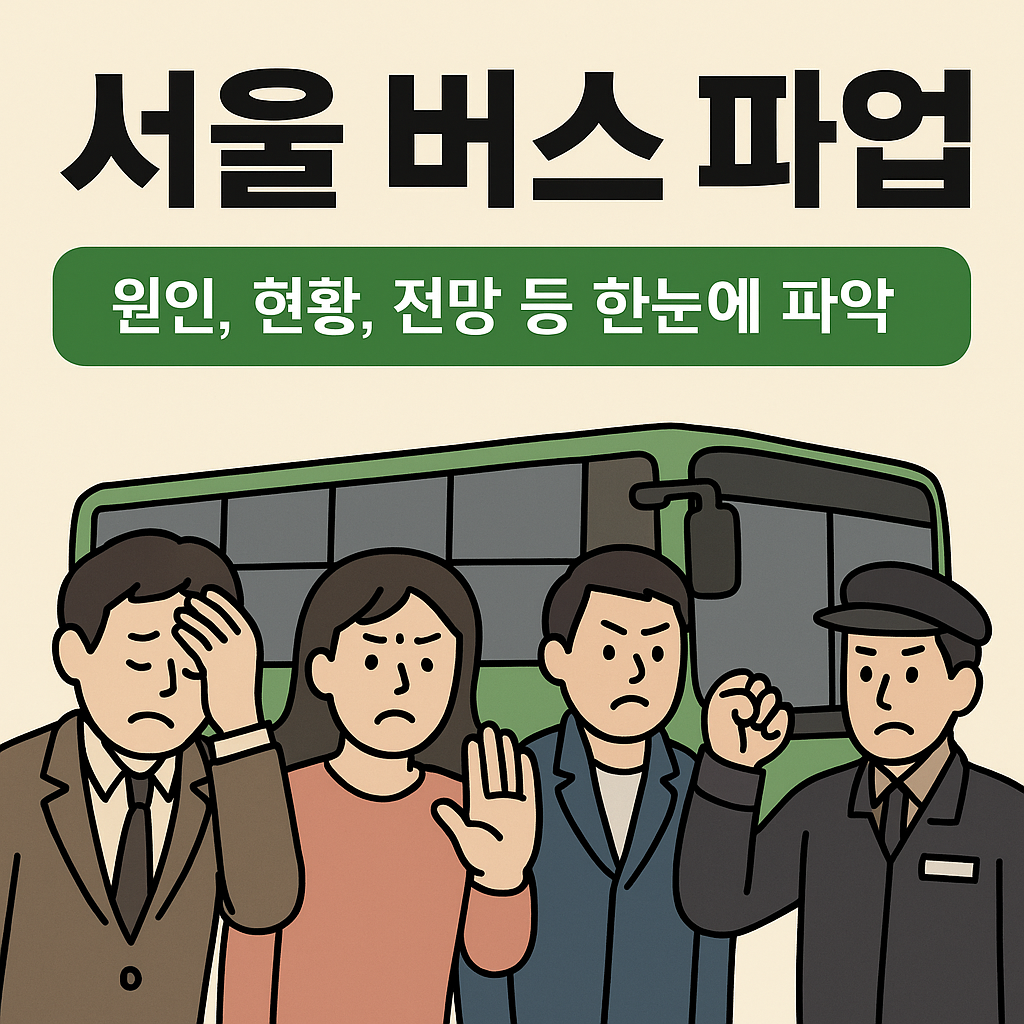 2025년 서울 버스 파업 원인과 운행 노선 현황, 정부 대응을 안내하는 정보형 썸네일 이미지