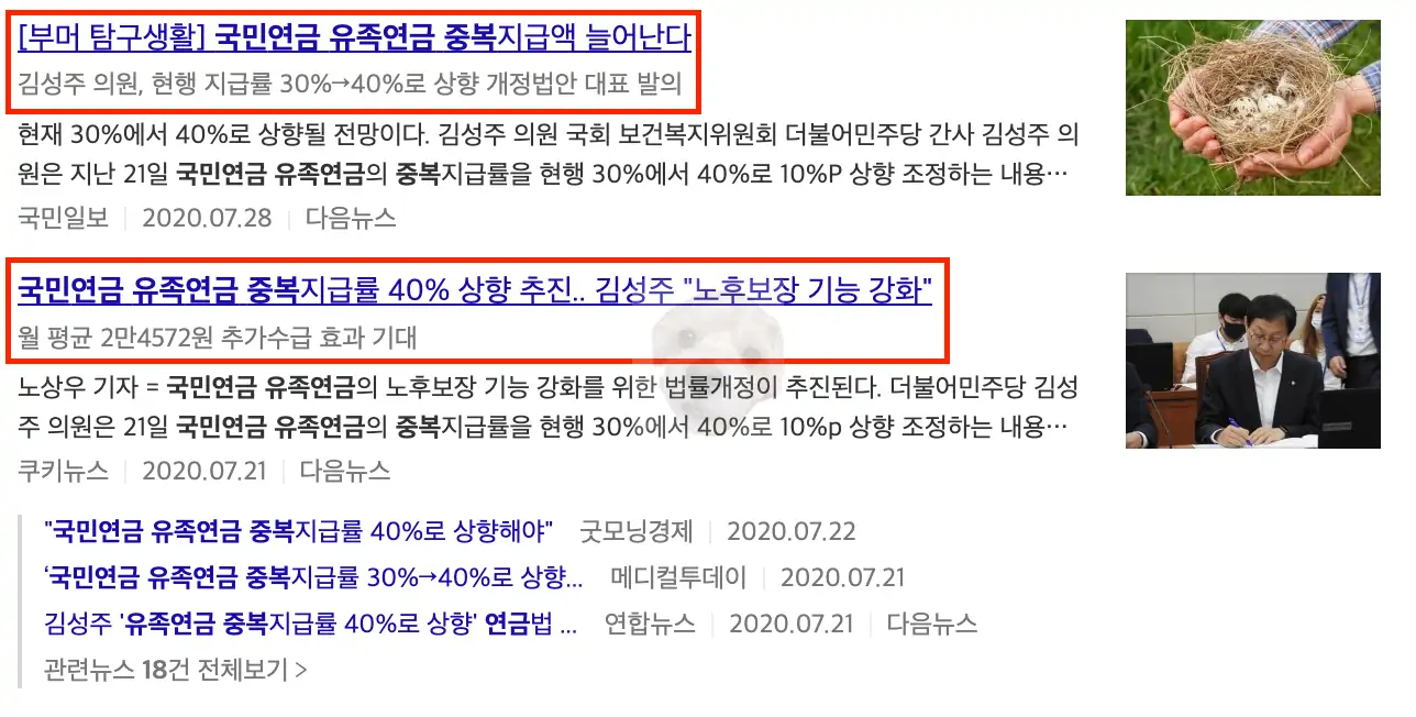 유족연금 중복지급 관련 뉴스