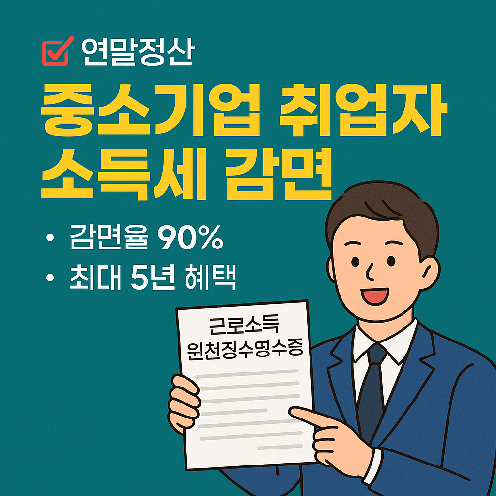 중소기업 취업자 소득세 감면 혜택을 설명하는 한국어 인포그래픽 썸네일 이미지