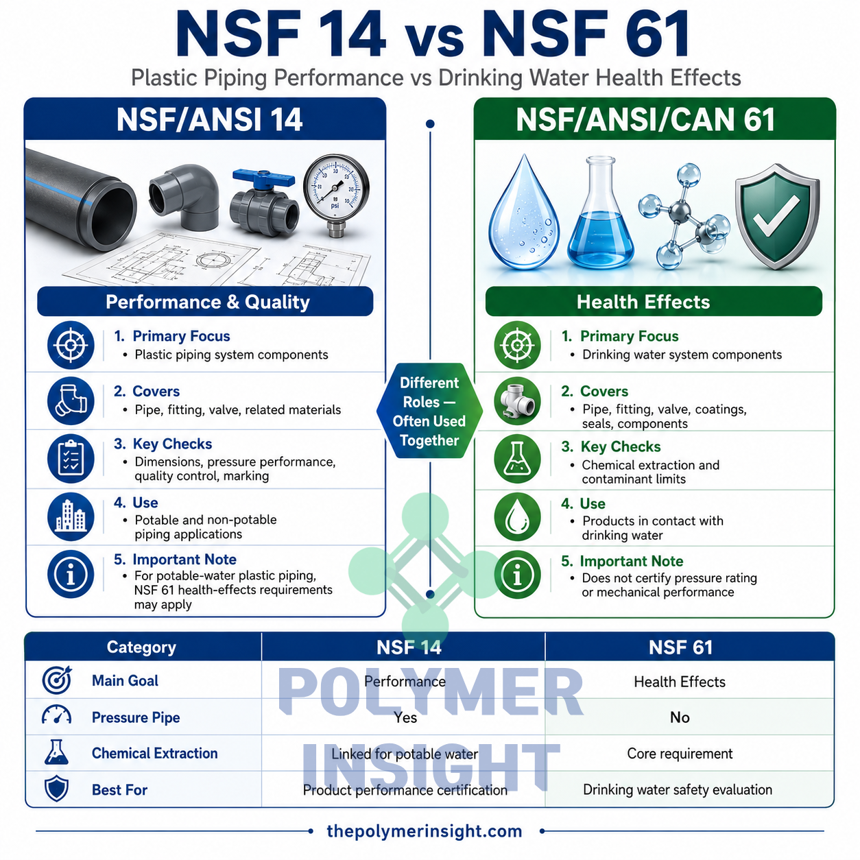 NSF ANSI 14의 플라스틱 배관 성능·품질 인증과 NSF ANSI CAN 61의 Health Effects 시험 비교
