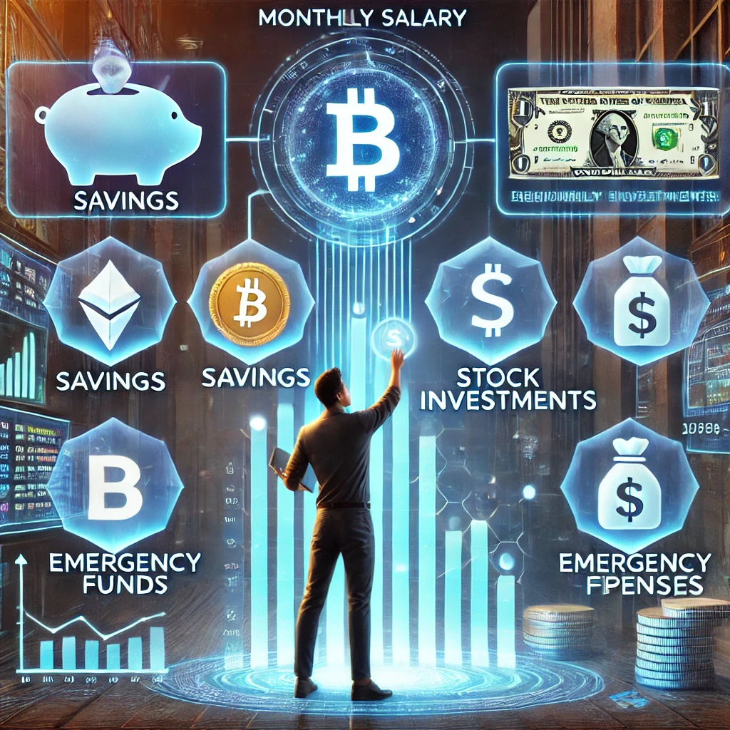 월급을 기반으로 재테크하는 모습을 개념적으로 표현하고 있다.