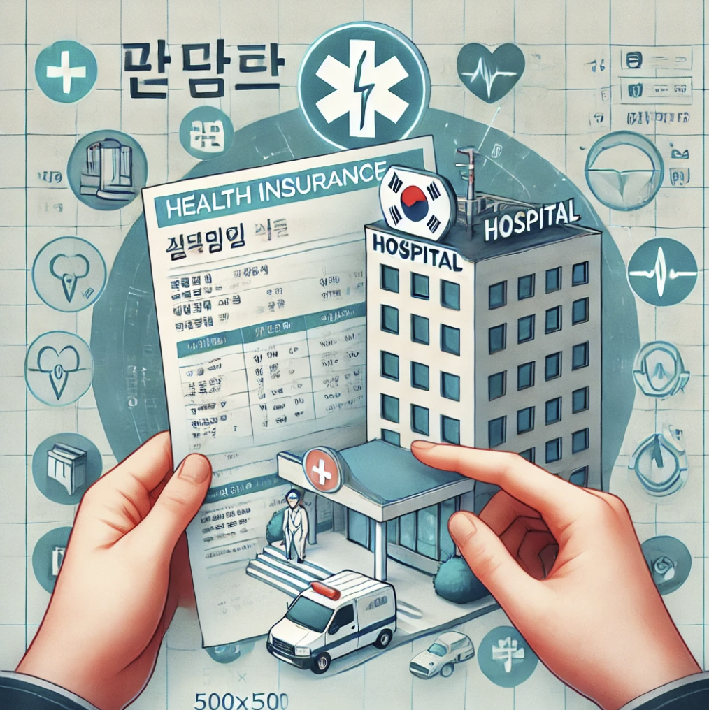 병원 앞에서 의료비 청구서를 보는 장면.