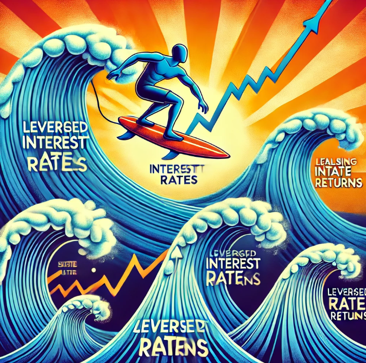 금리의 변동을 파도로 묘사하고
수익률을 파도를 타고 있는 서핑보드로 묘사한
사진