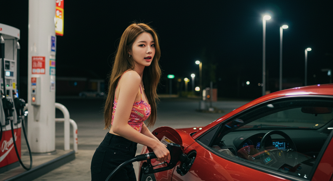 기름을 넣는 여성