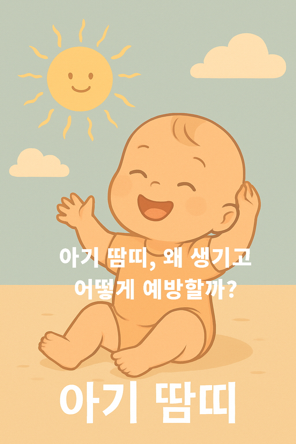 A cheerful baby smiling under the sun, sitting on a warm summer day-밝은 여름 햇살 아래 웃고 있는 즐거운 아기의 모습