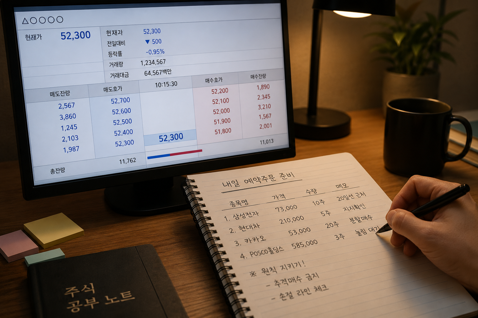 동시호가 시간과 가격 결정 과정을 공부하는 모습