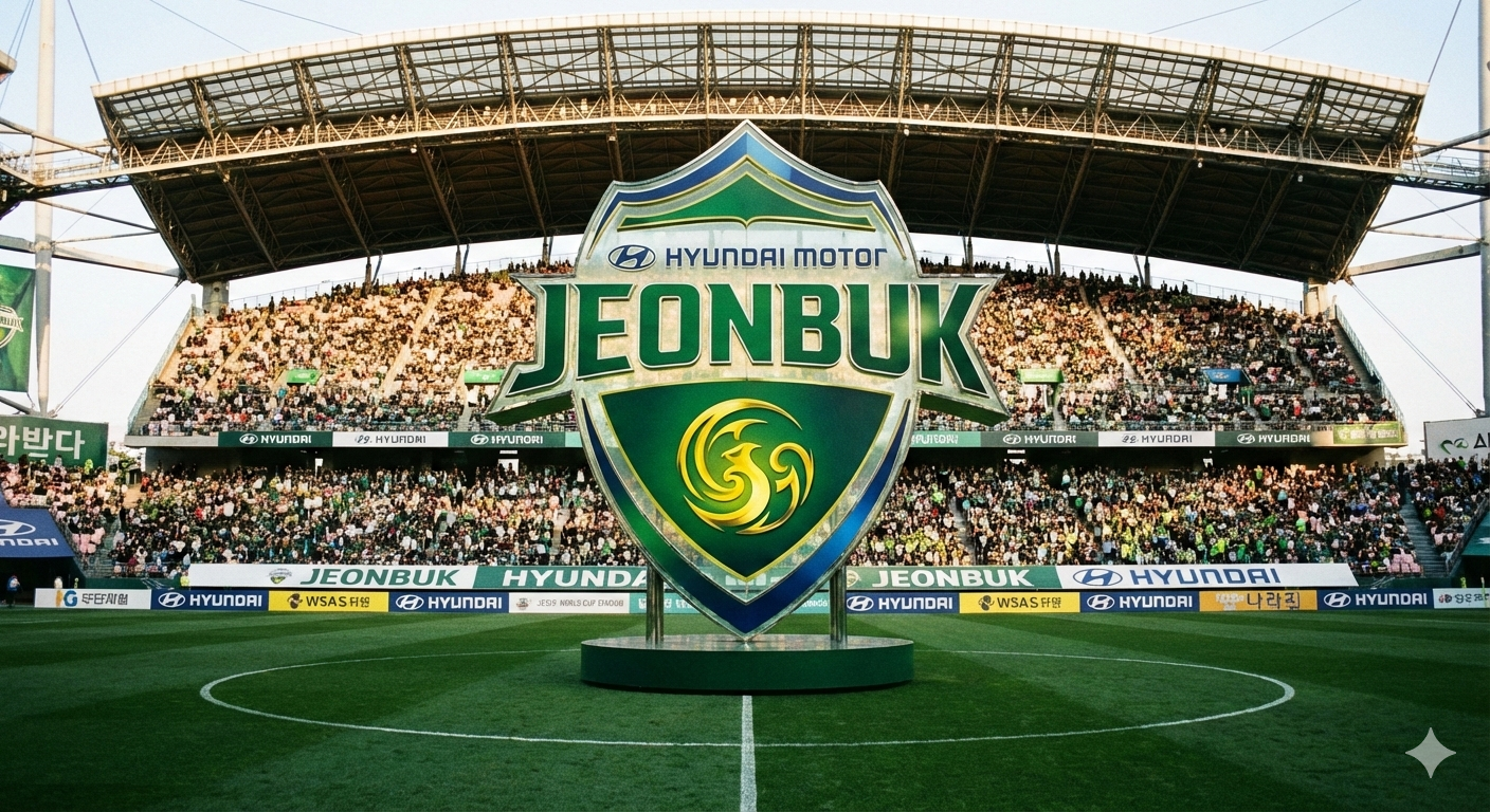 전북현대 엠블럼이 전주월드컵경기장에 놓여진 사진이다