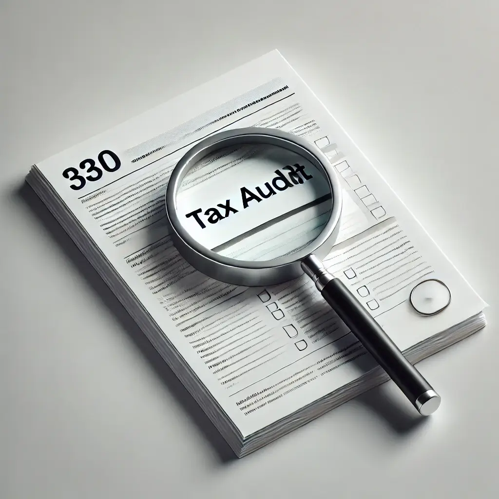 Tax Audit 써있는 장부와 장부를 비추는 돋보기