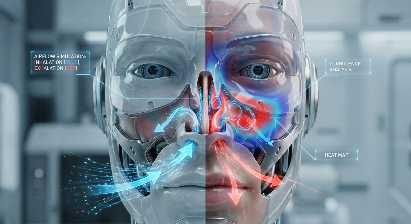 휴머노이드 얼굴에서 코 구조의 공기 흐름 모델링