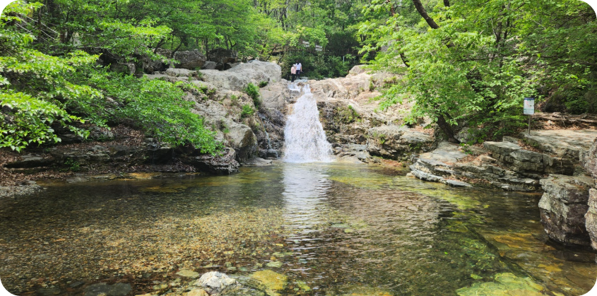 대청계곡안에 있는 "장유폭포"- 잘 보면 폭포위에 부부가 보인다