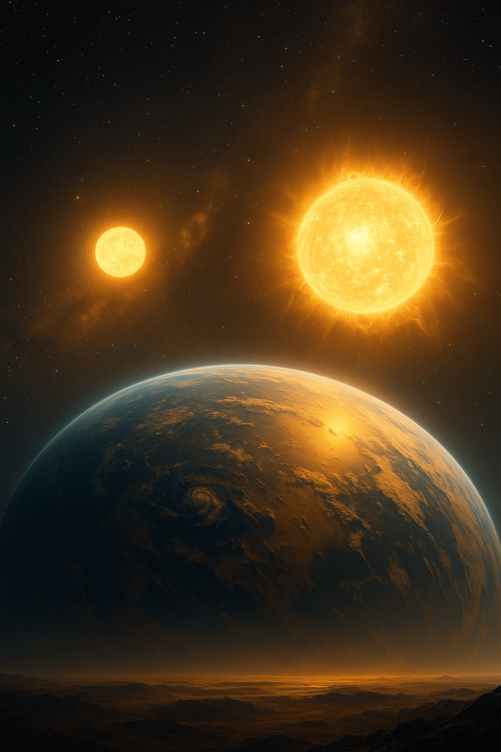 지구에 위에 떠있는 두개의 행성